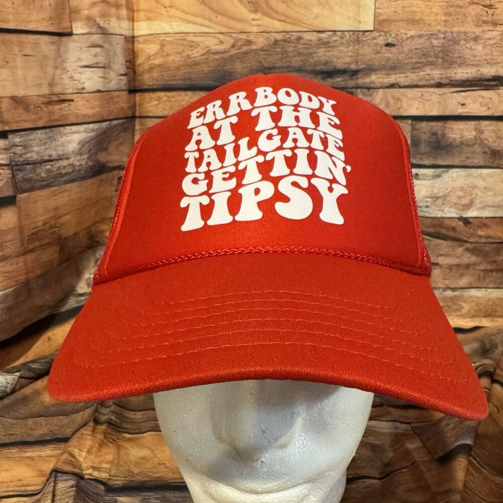 Errbody At The Tailgate Gettin Tipsy Trucker Hat Red Foam Mesh Snapback Cap Otto